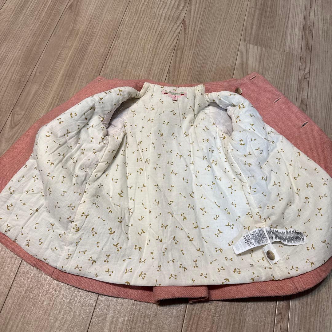 ピンク ダブルボタン ウールコート ポンポワン　 2歳、3歳用