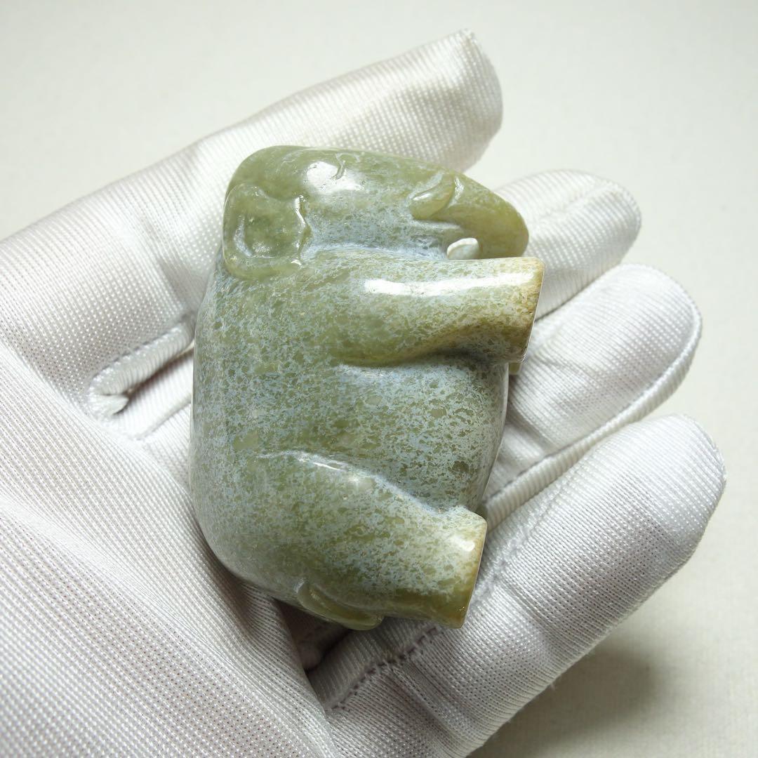 置物 彫刻 漢時代 和田玉 大象把件　中国美術・古美術・玉器　C1A113