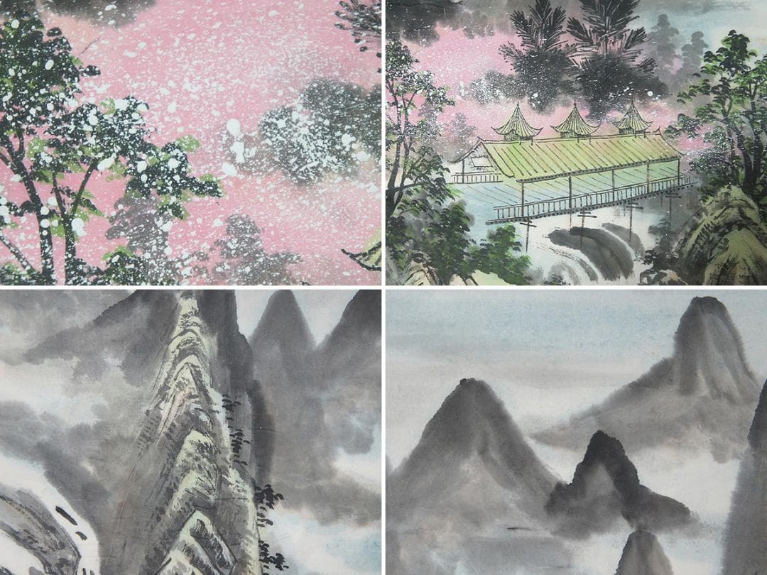 【画】　★ 字画 紙本水墨絵春桃図掛軸 ★　作家物　高山亭台 肉筆保証　近代書画