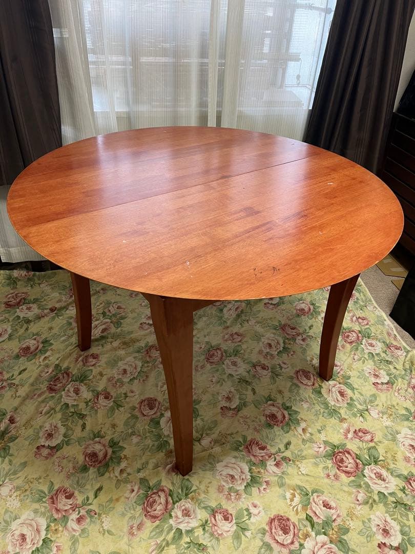円形木製ダイニングテーブル 伸縮機能付き 引取り希望