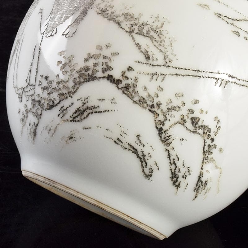 中国　打刻画在銘　漢詩山水人物文　長顎瓶　C　R5058