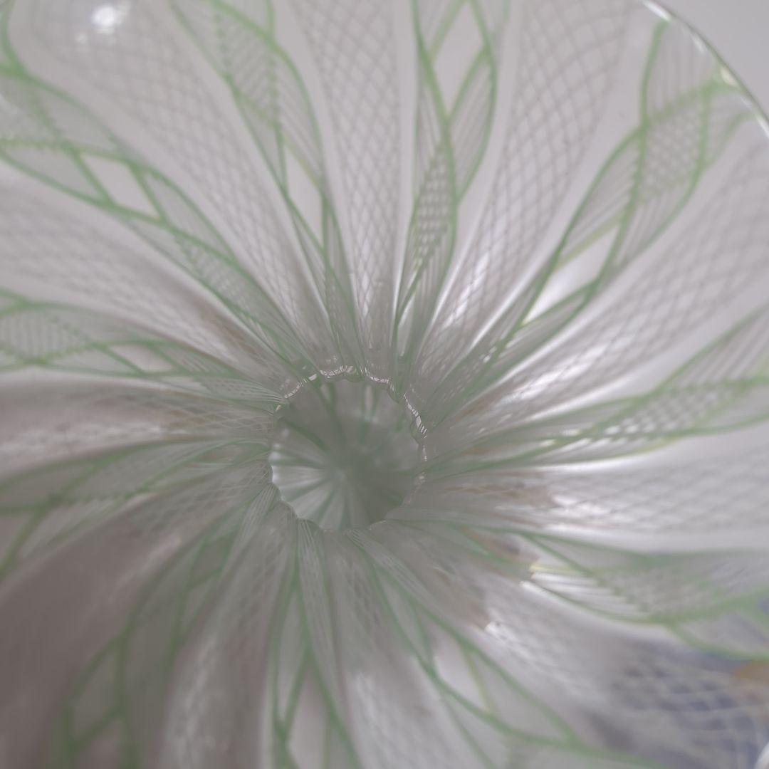 ガラス製花瓶 緑と青のストライプ　ベネチア製