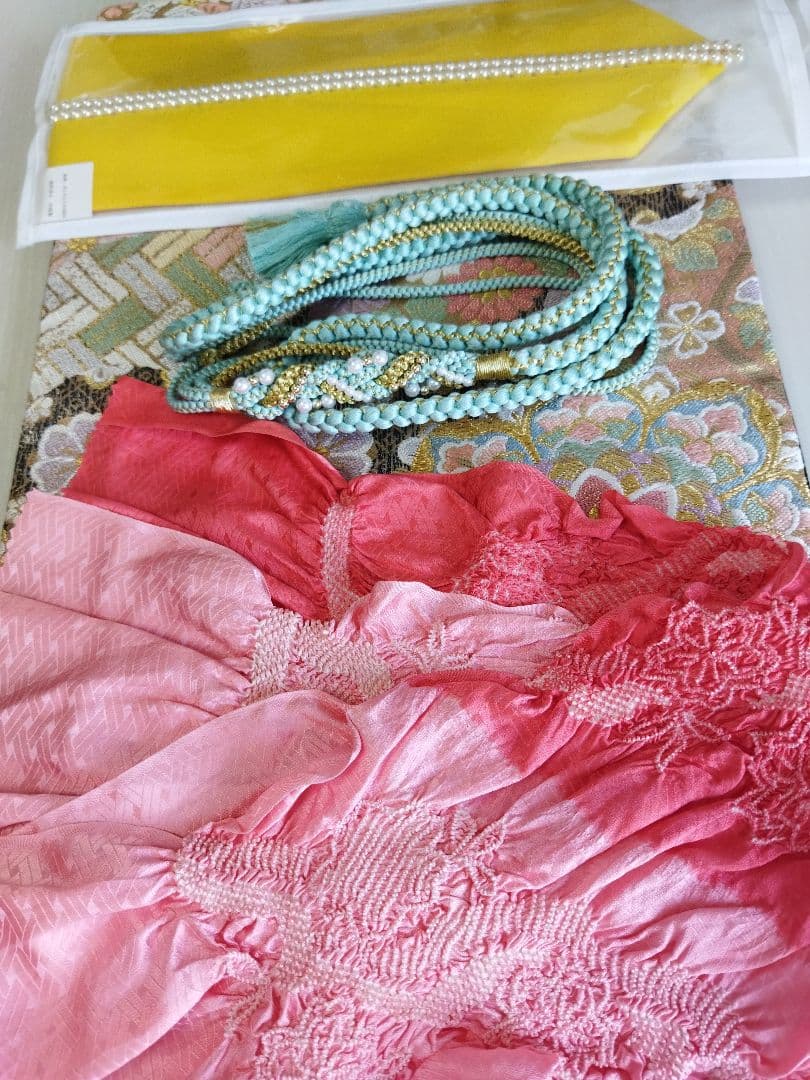 ぷたこ様　427.可憐な振袖7点セット 正絹　フルセット成人式　小田急百貨店誂製