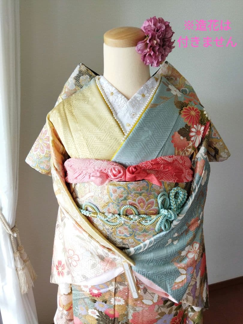 ぷたこ様　427.可憐な振袖7点セット 正絹　フルセット成人式　小田急百貨店誂製