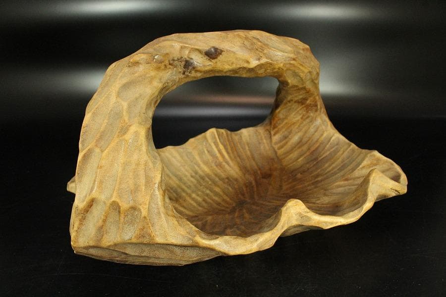 葡萄木 手付 器 木彫 古民具 時代物(K-LC949)