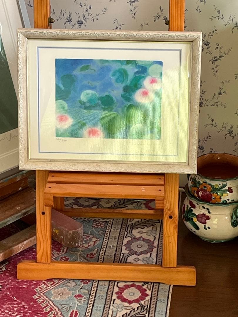 新品額入り　限定版画　ジニー・キム　サイン、エディション番号有り　蓮の池