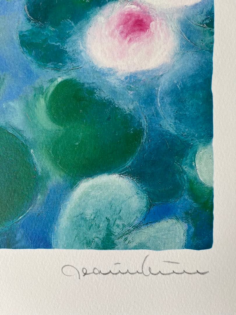 新品額入り　限定版画　ジニー・キム　サイン、エディション番号有り　蓮の池