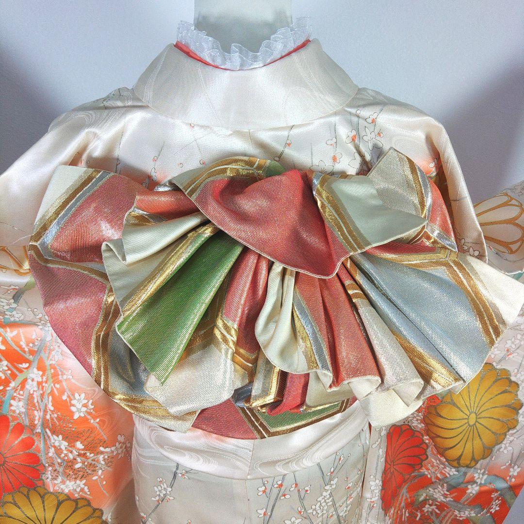 格安！　振袖フルセット　9点　成人式　結婚式　前撮り　ホワイト　オレンジ　高身長