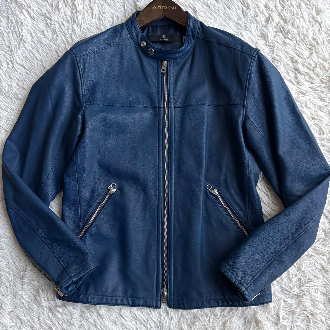 (美品) ユナイテッドアローズ ゴートレザー ライダースジャケット ネイビー