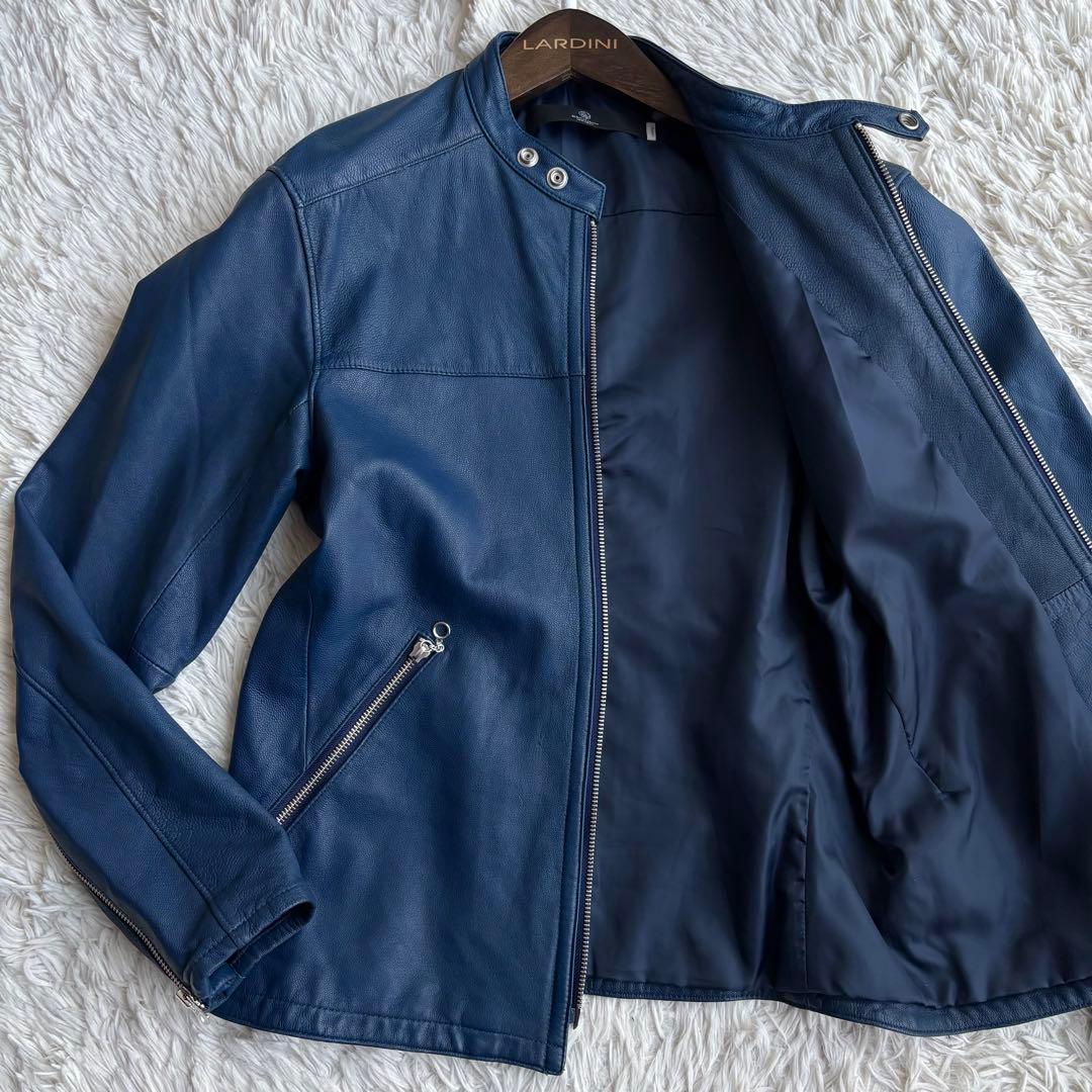 (美品) ユナイテッドアローズ ゴートレザー ライダースジャケット ネイビー