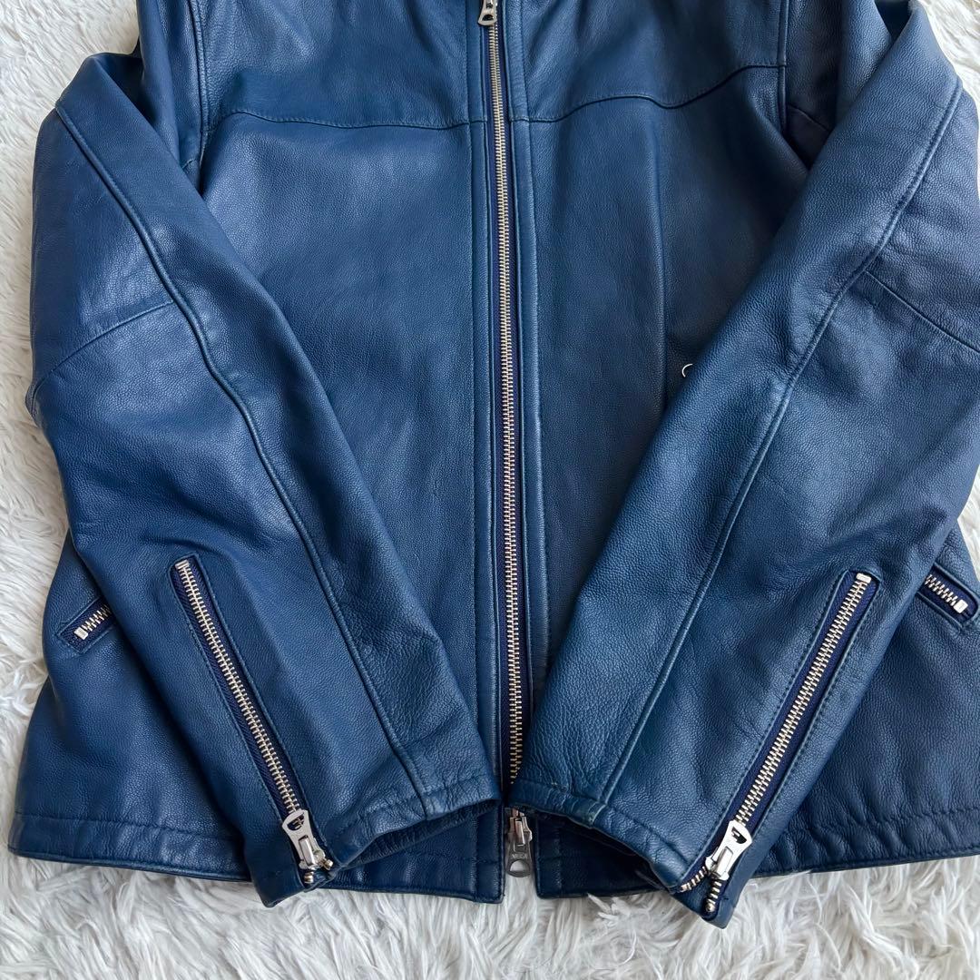 (美品) ユナイテッドアローズ ゴートレザー ライダースジャケット ネイビー