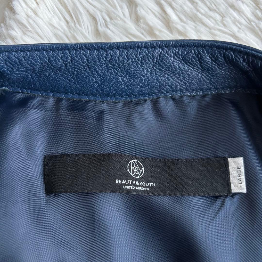 (美品) ユナイテッドアローズ ゴートレザー ライダースジャケット ネイビー