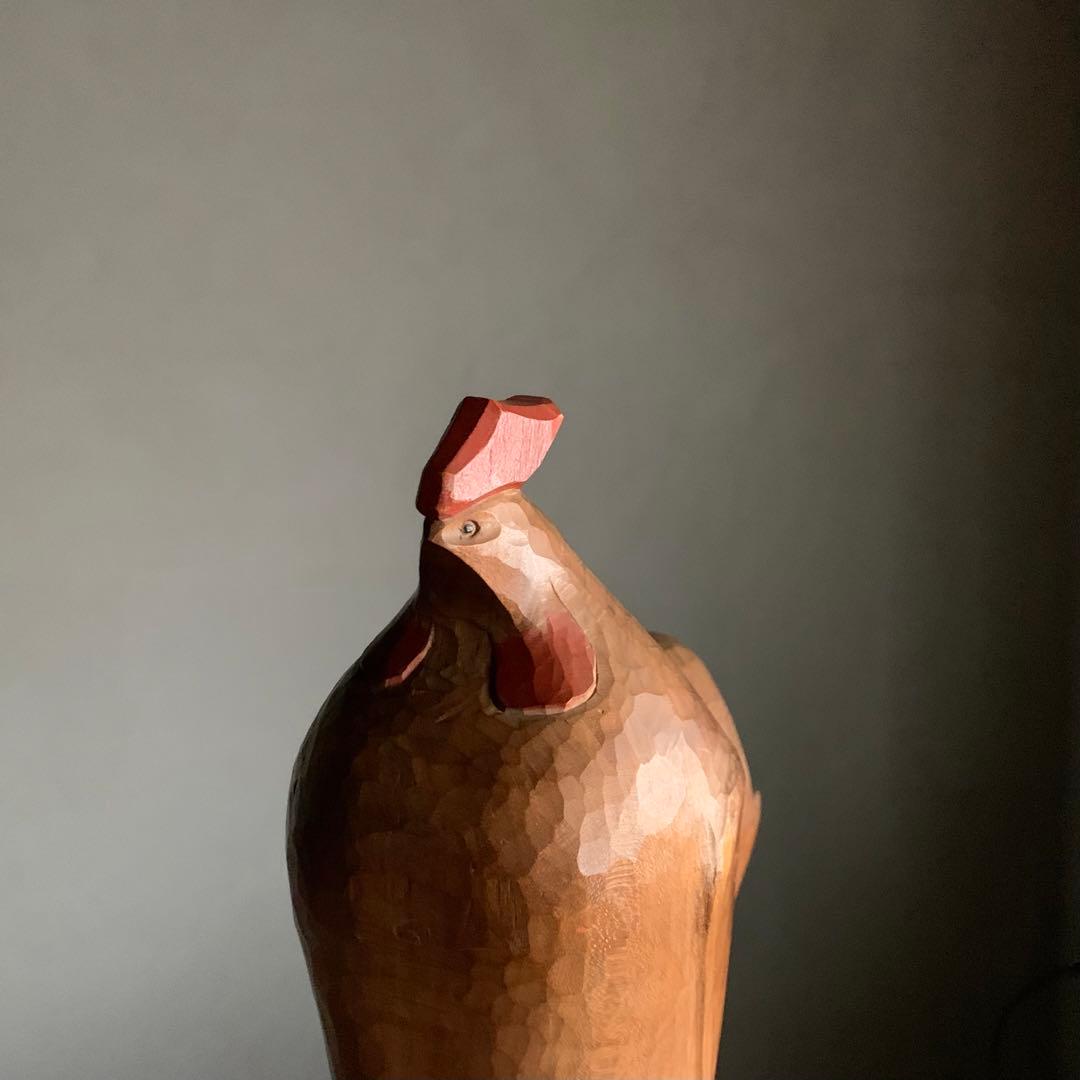 木彫 鶏 但馬木彫 彫刻作品 石田えいじ 古道具 アンティーク アート オブジェ