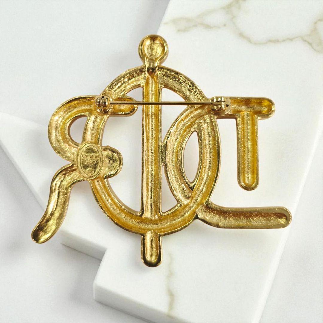 Christian Dior ディオール ロープ ロゴ ゴールド ブローチ