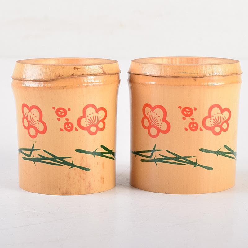 茶道具　黒田正玄作　松竹梅蒔絵　竹蓋置　一双　淡々斎極め箱　M　R8489