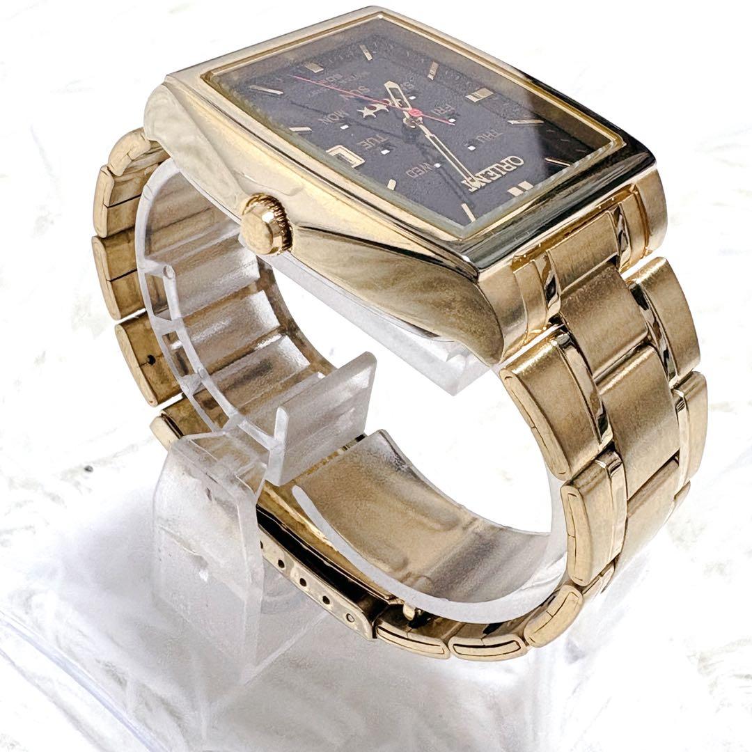 美品✨ORIENT オリエント スリースター 自動巻き デイデイト スクエア型