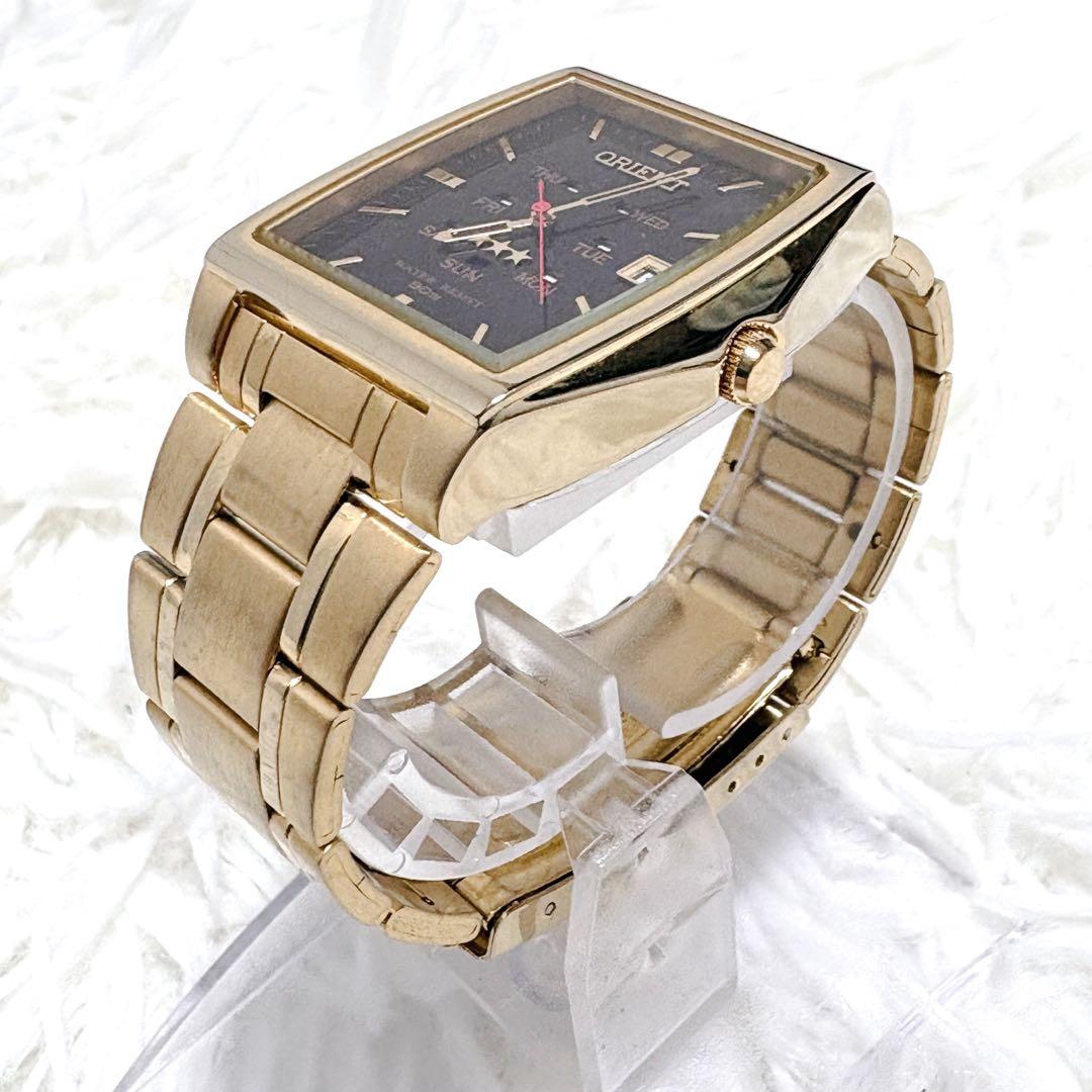 美品✨ORIENT オリエント スリースター 自動巻き デイデイト スクエア型