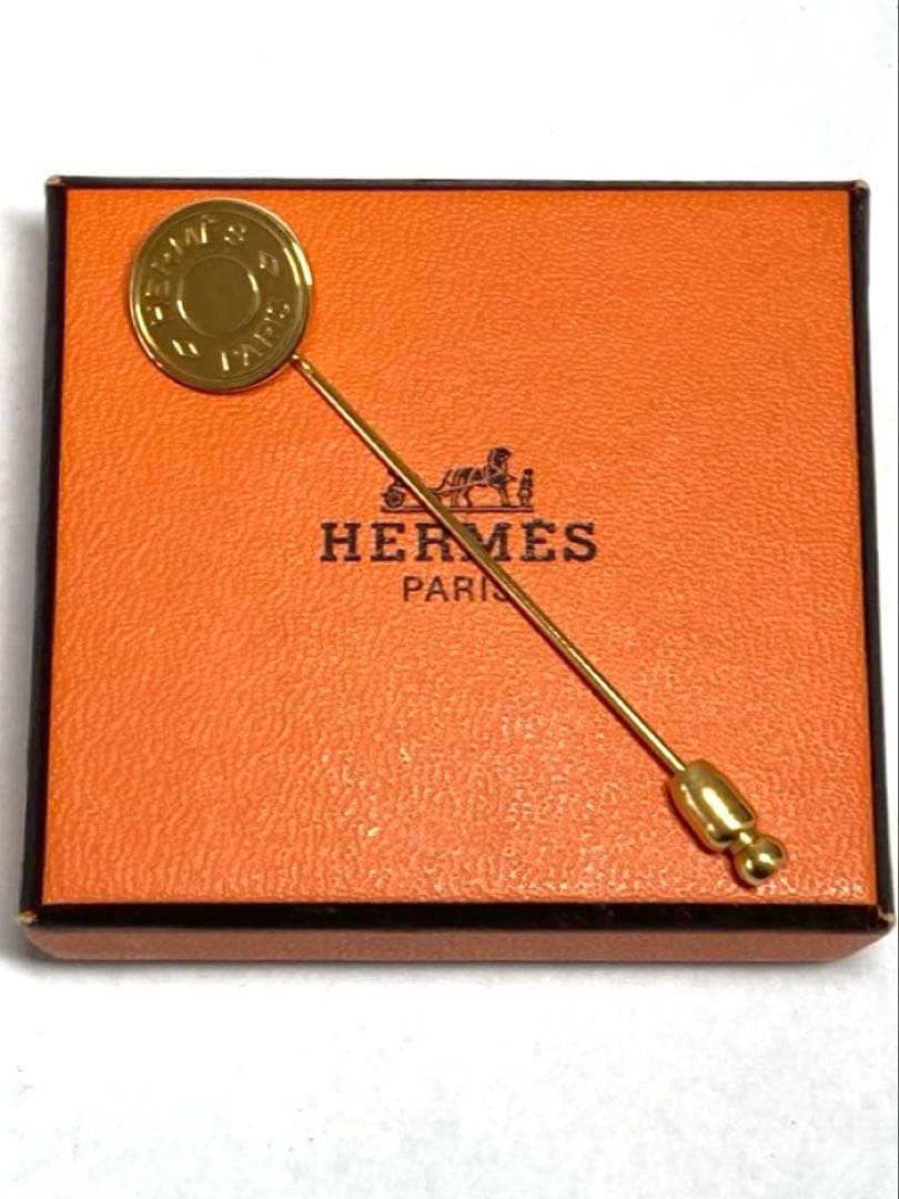 良品　HERMES エルメス　セリエ　ピンブローチ　ピンバッチ　ゴールド　箱付き