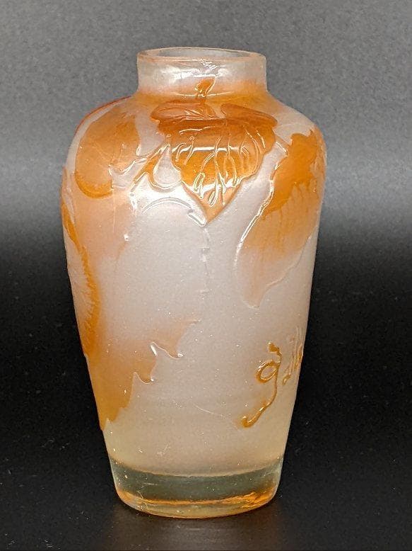 ◆美術館級◆エミール・ガレ/図鑑掲載作品/被せガラス花瓶/ウランガラス/ドーム期