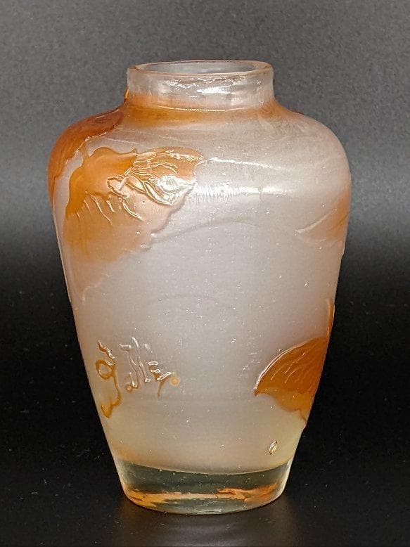 ◆美術館級◆エミール・ガレ/図鑑掲載作品/被せガラス花瓶/ウランガラス/ドーム期