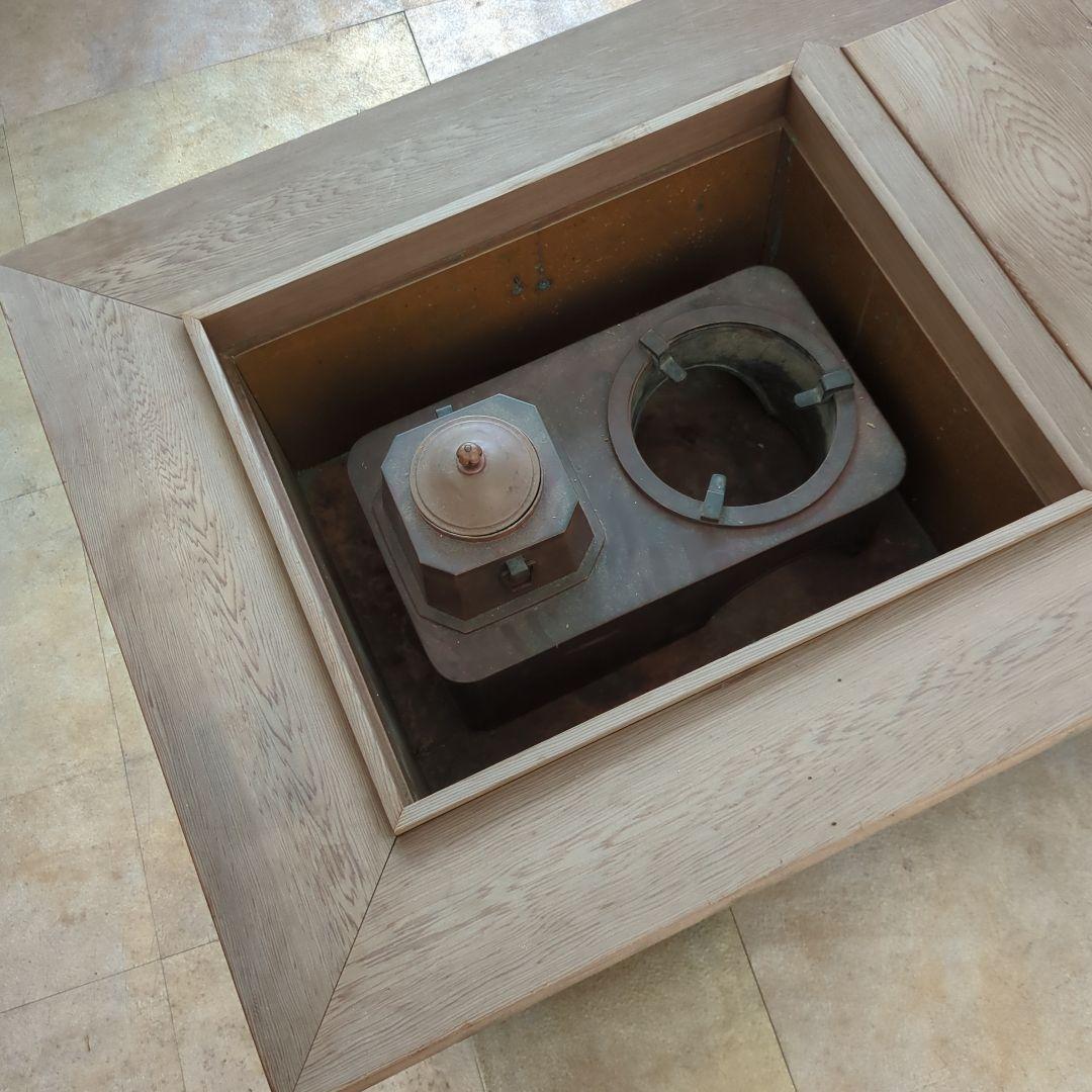 骨董 長火鉢 関西火鉢 ひのき 檜 銅器のどうこう付き 内側銅器 テーブル