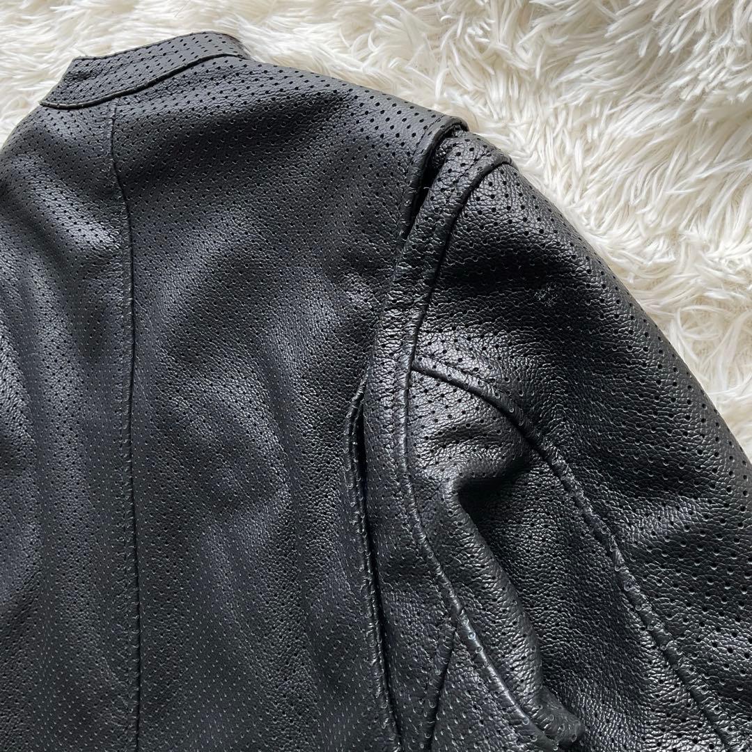 美品✨カドヤ　パンチング　レザージャケット　シングルライダース　3L ブラック