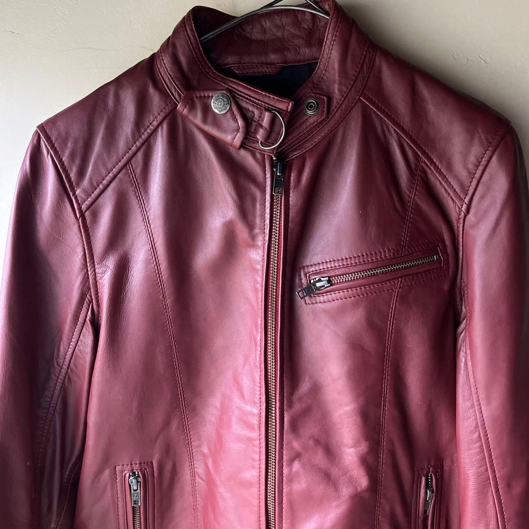 liugoo leathers バーガンディ シングルライダースジャケット　ラム