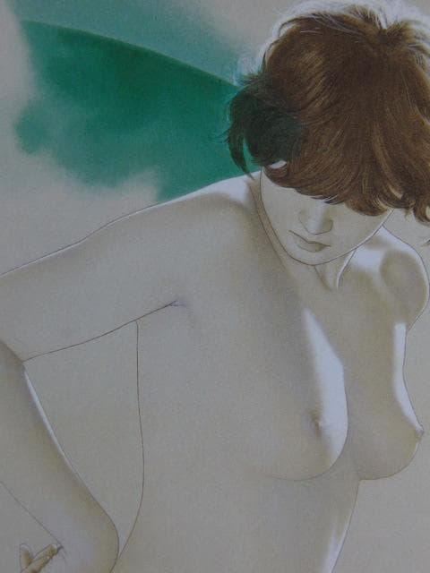 高塚省吾、【髪にかかる弧】、希少な額装用画集より、新品額装付、状態良好