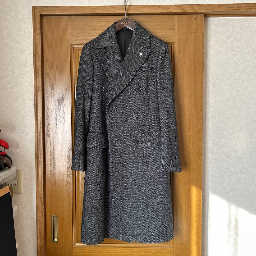 とし LARDINI グレー ヘリンボーン ポロコート 44