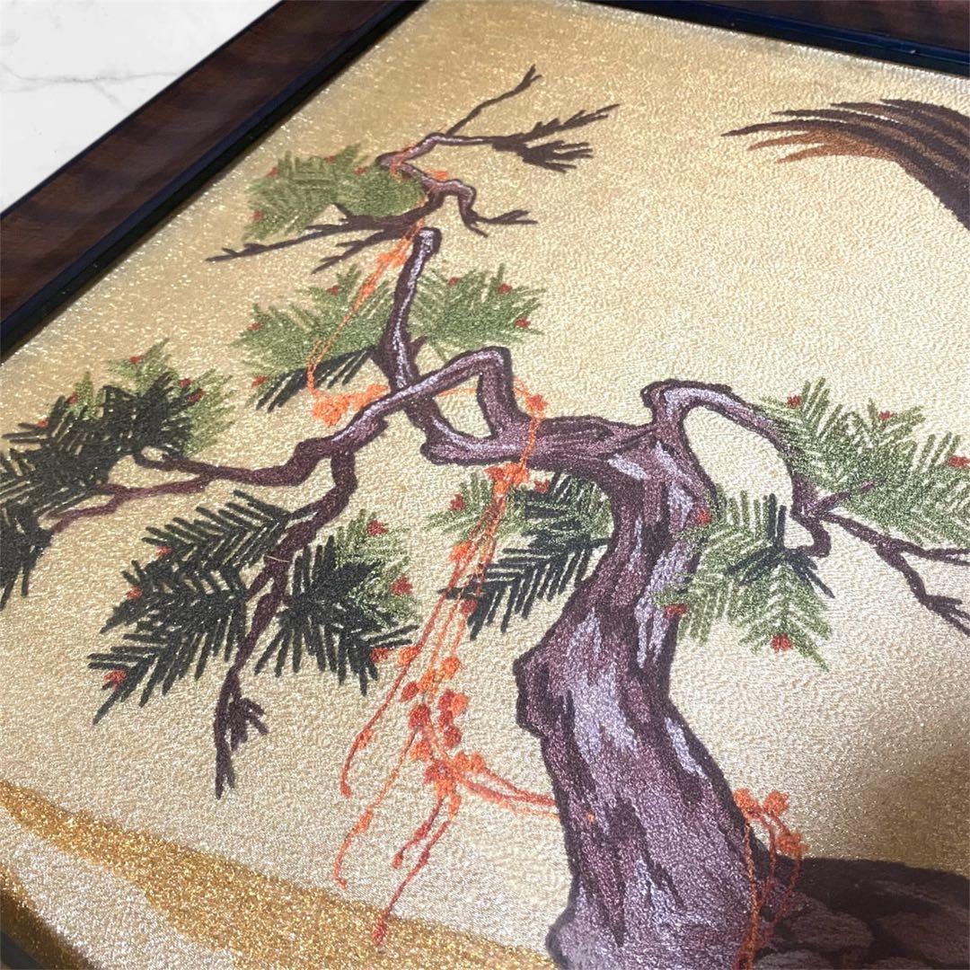 文化刺繍　鷲と松　鷲　額縁　アンティーク　昭和