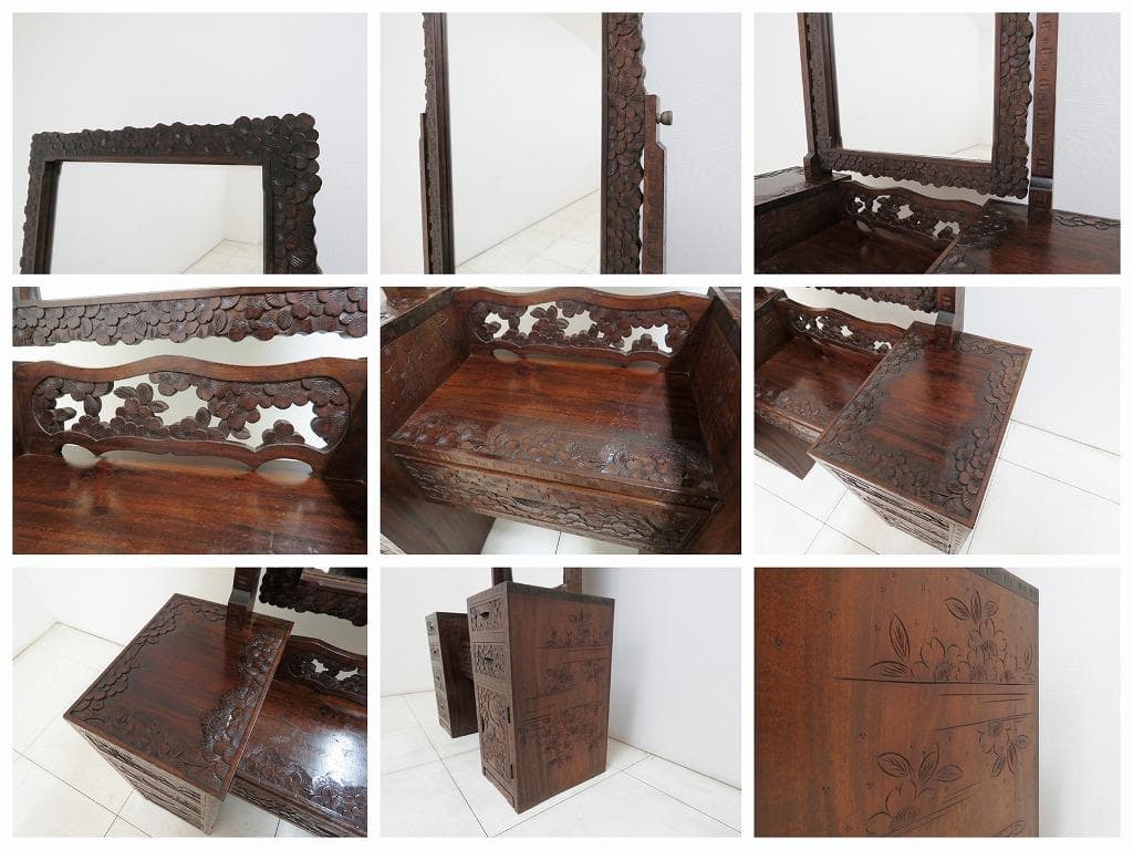 とこ 軽井沢彫 鏡台&スツール セット 桜 さくら彫刻 ドレッサー 化粧