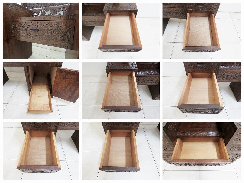 とこ 軽井沢彫 鏡台&スツール セット 桜 さくら彫刻 ドレッサー 化粧