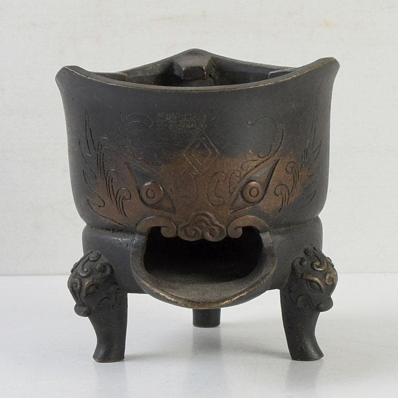 茶道具　古銅　鬼面　涼炉　香炉　在銘　Z　9628