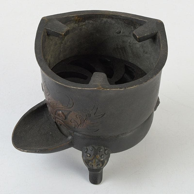 茶道具　古銅　鬼面　涼炉　香炉　在銘　Z　9628