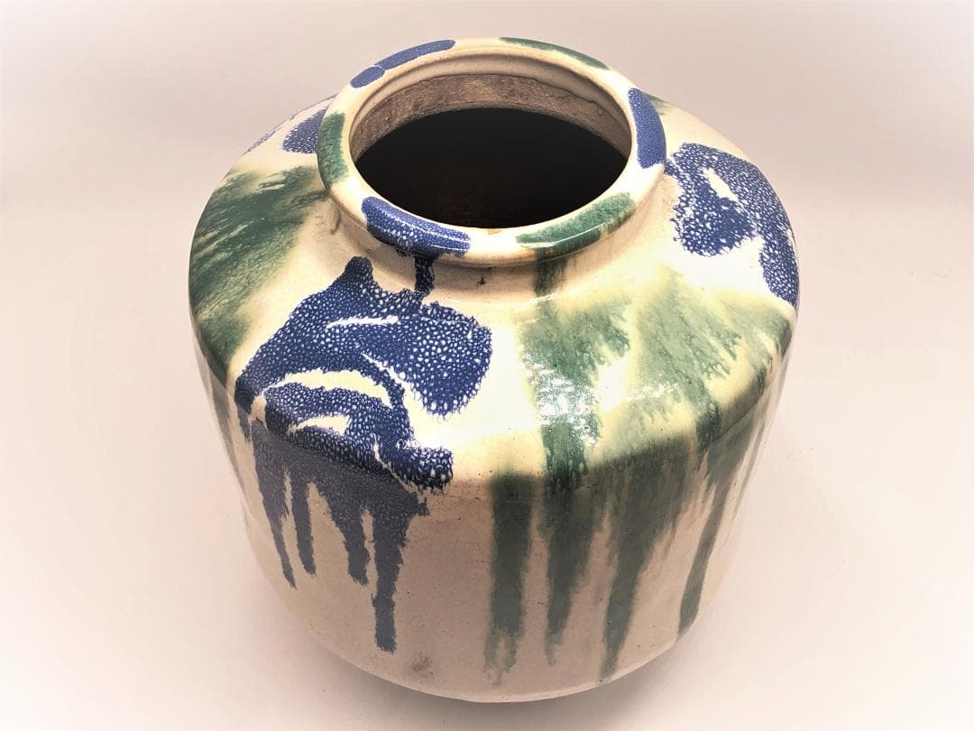 【 すだれ壺 】　信楽焼　アンティーク