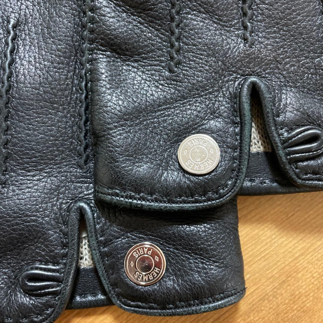 【エルメス】手袋　ラムレザー　カシミヤ100% 黒　サイズ8.5 セリエボタン