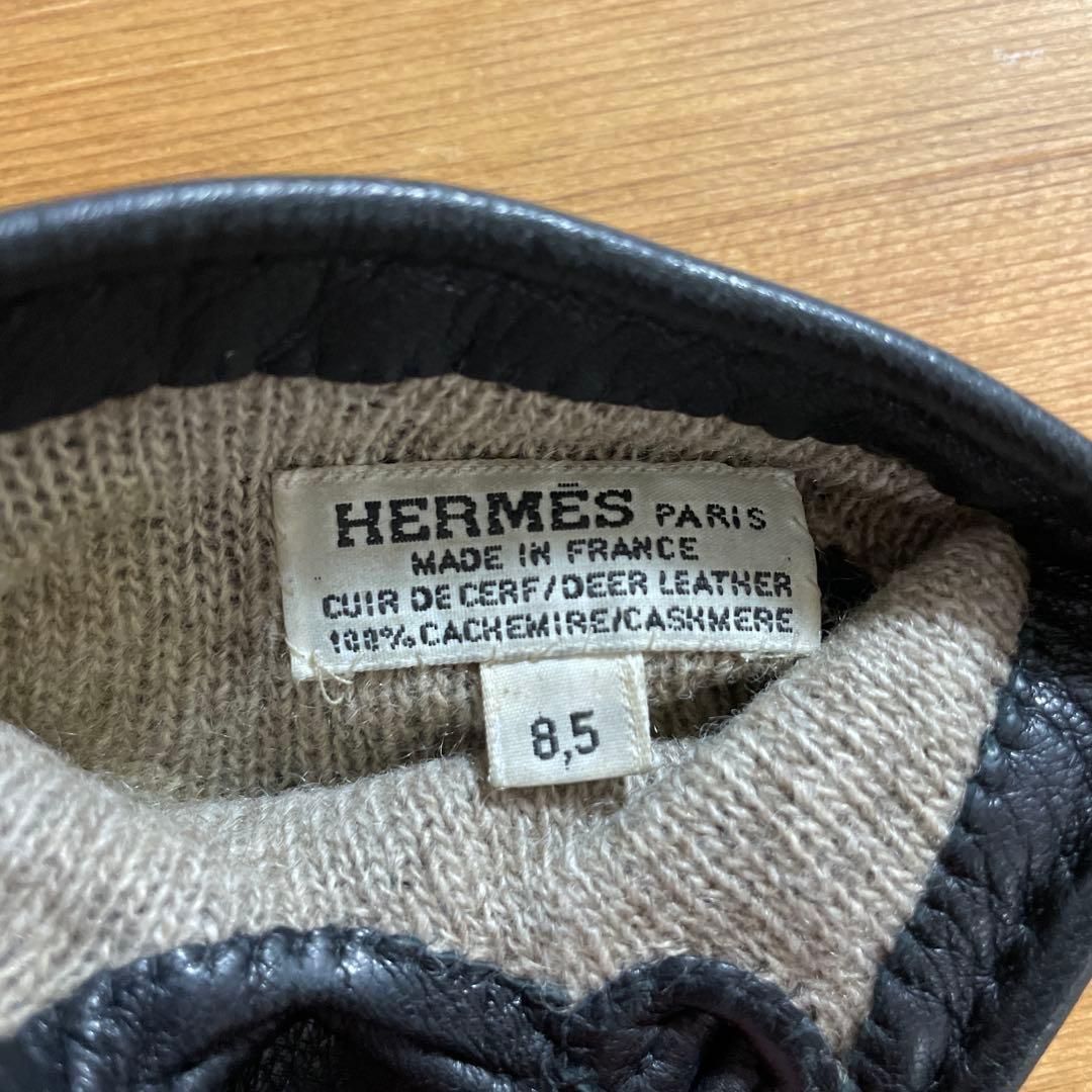 【エルメス】手袋　ラムレザー　カシミヤ100% 黒　サイズ8.5 セリエボタン