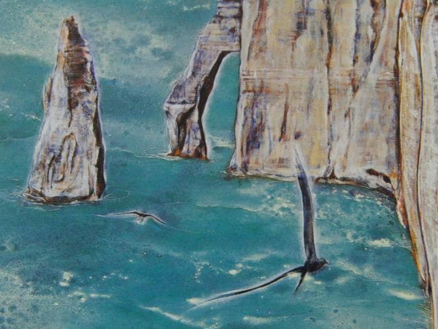 相田幸男、【翔－エトルタ・アヴァル崖】、希少な画集画、新品高級額・額装付