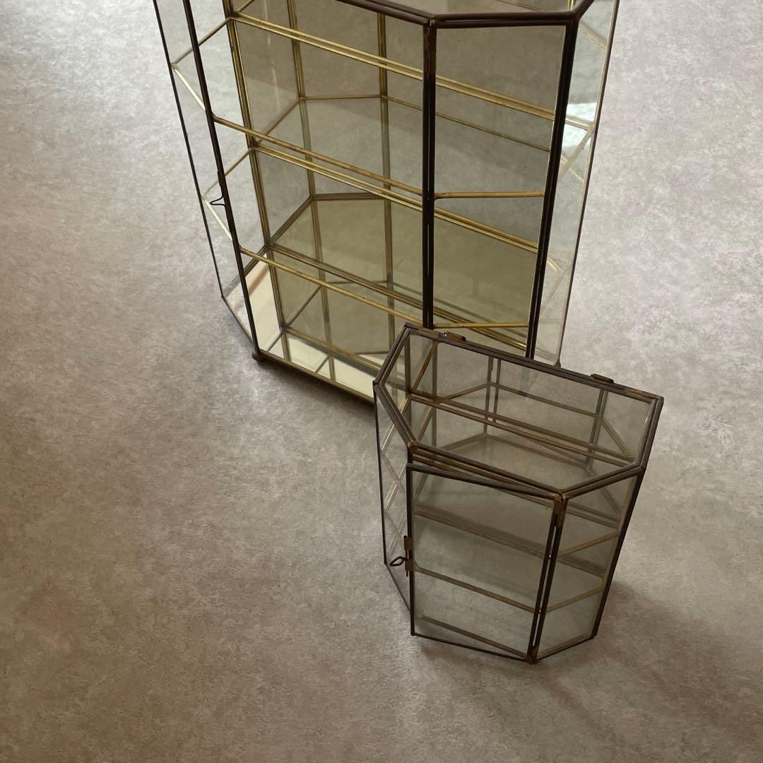 【2点セット】アンティーク 真鍮 ガラス ジュエリーボックス 大と小のセット