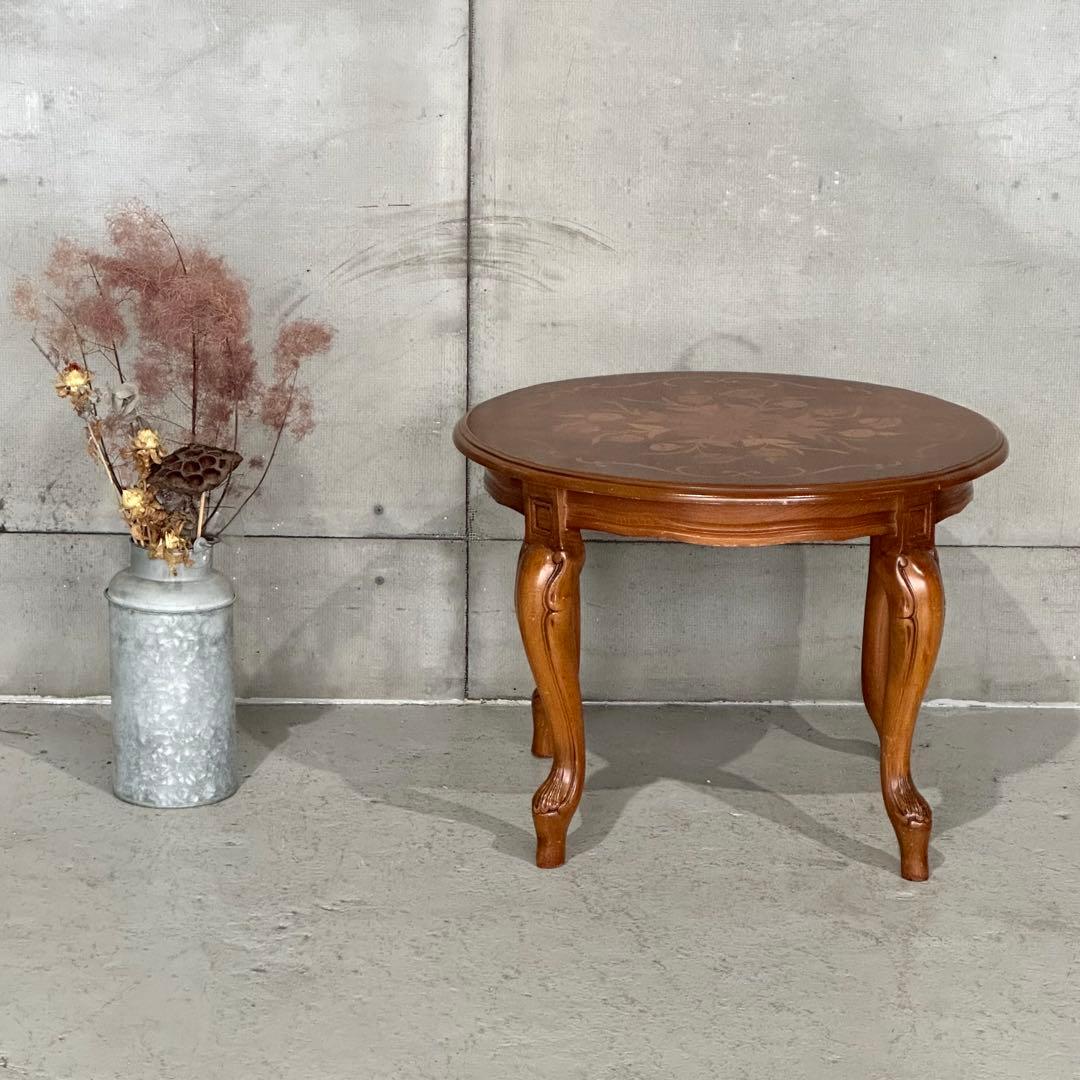 ✦90s✦ 象嵌 ラウンドテーブル 60cm 猫脚 ヨーロピアン クラシック