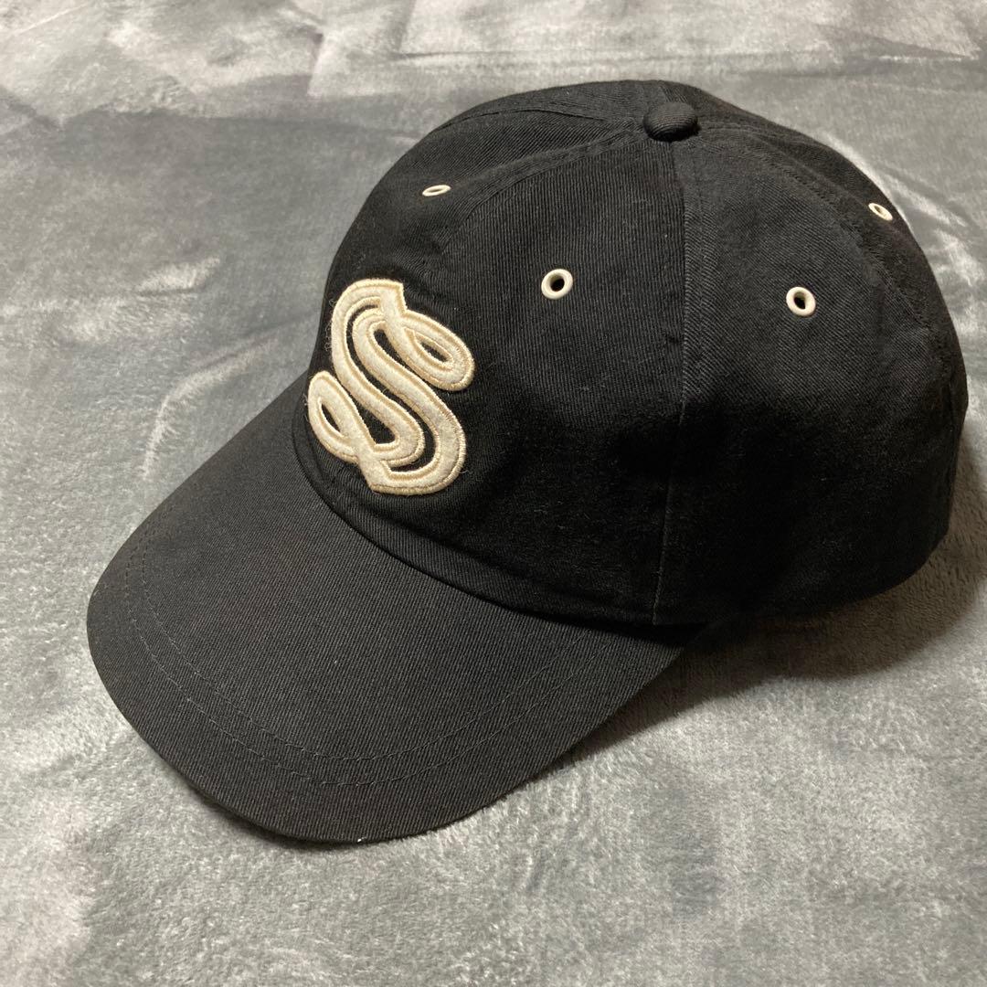 90s STUSSY 刺繍 キャップ 紺タグ ブラック オールドステューシー