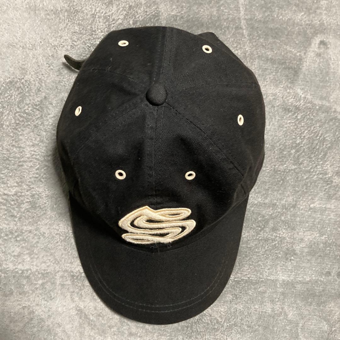 90s STUSSY 刺繍 キャップ 紺タグ ブラック オールドステューシー