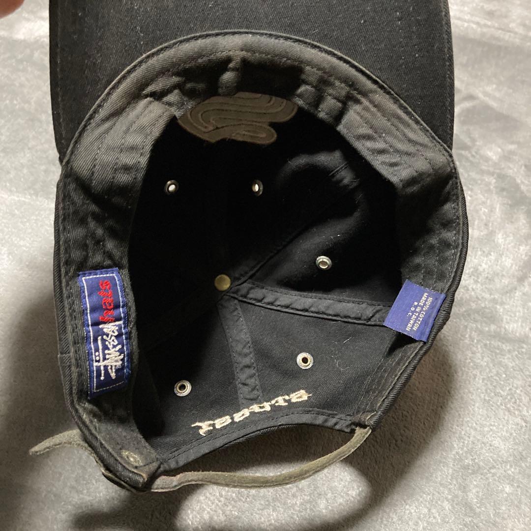 90s STUSSY 刺繍 キャップ 紺タグ ブラック オールドステューシー