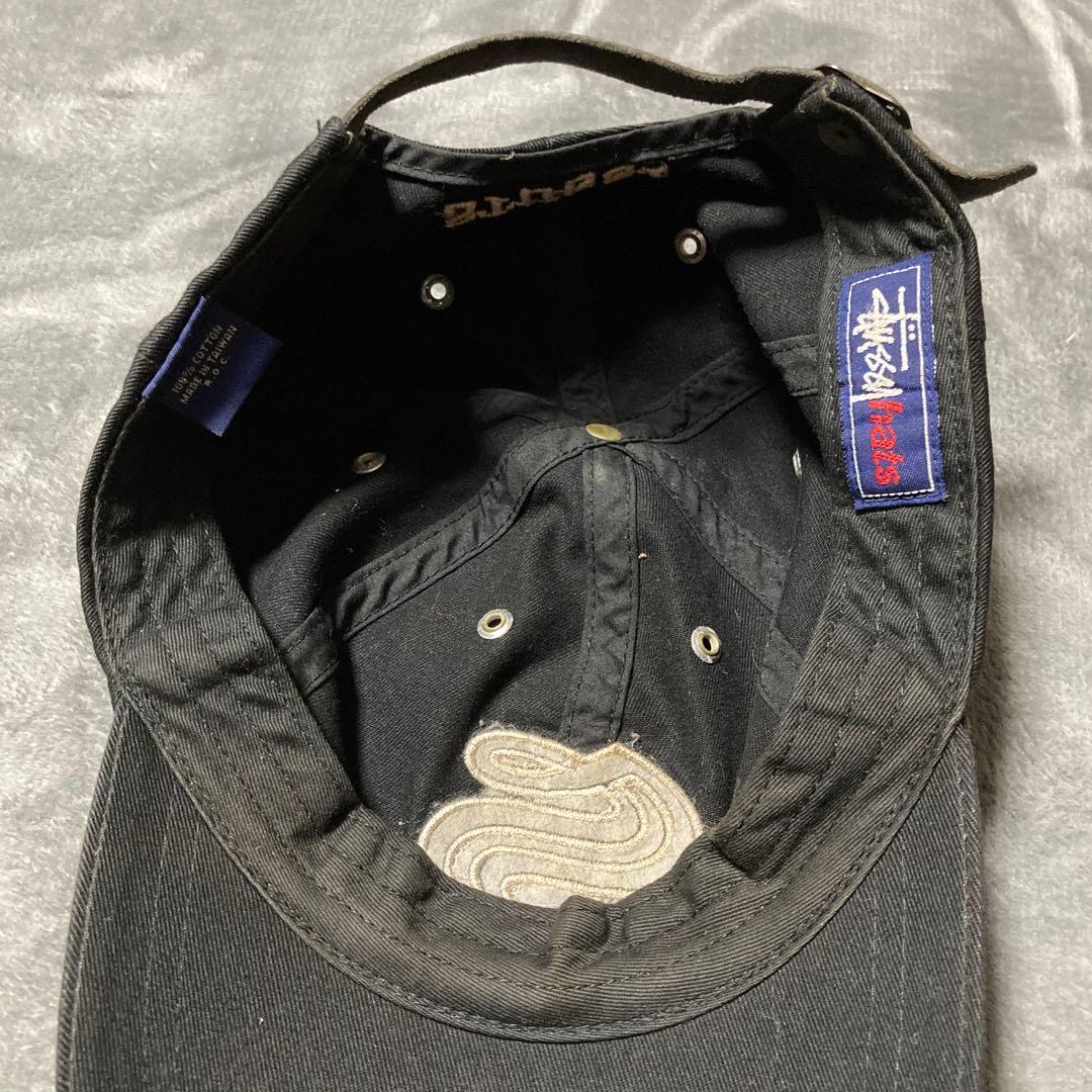 90s STUSSY 刺繍 キャップ 紺タグ ブラック オールドステューシー