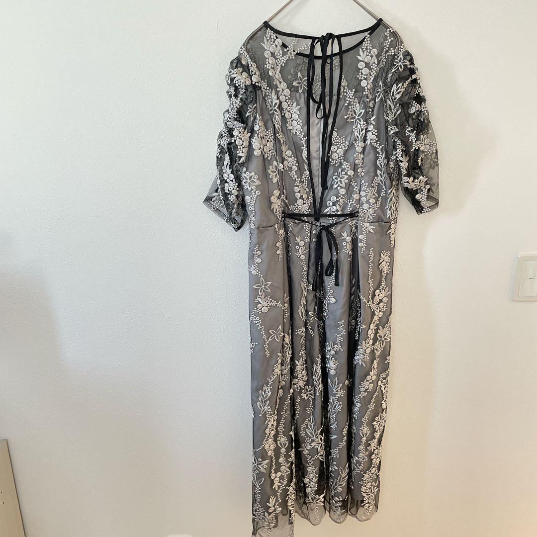 niana ニアナ 刺繍レース バックリボン パーティードレス 結婚式 ブラック