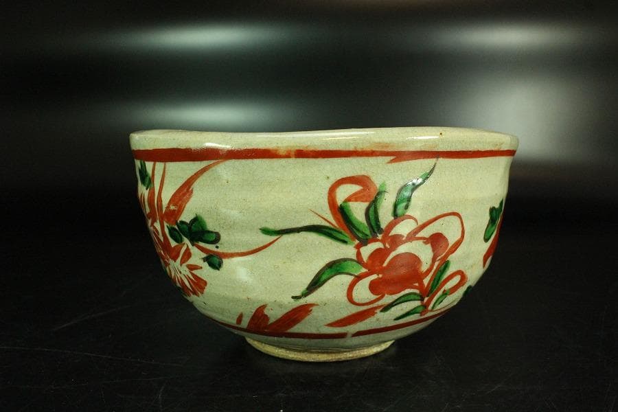 茶道具 湖東焼 呉須赤絵 方口鉢 菓子器(K-A395)