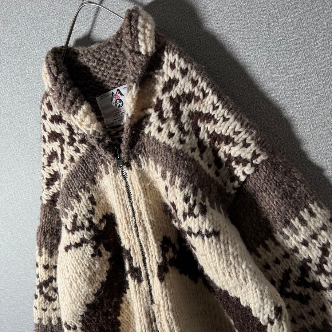 カナダ製★カウチンニット 超肉厚 ノルディック トナカイ ジップアップ XL以上