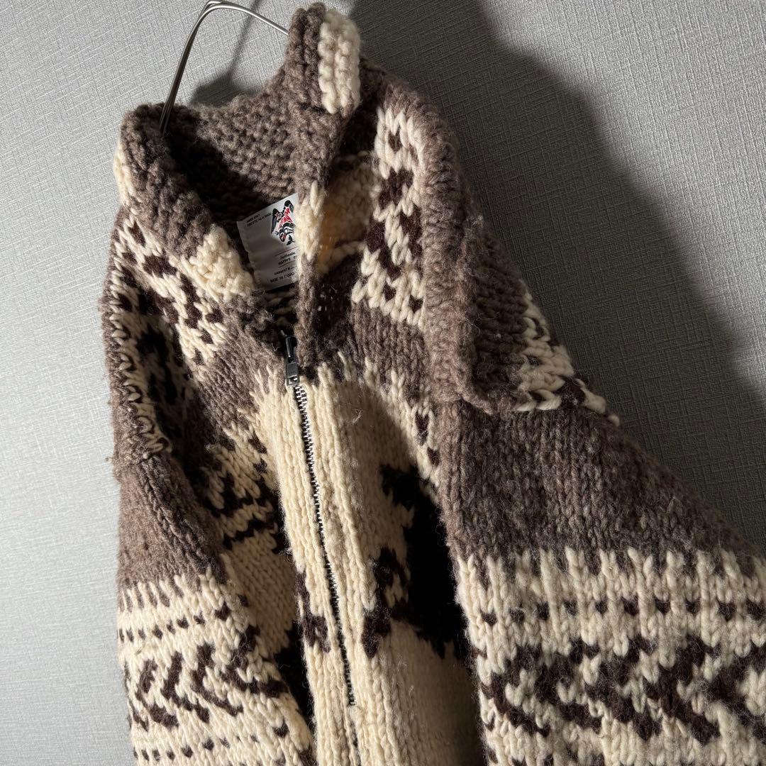 カナダ製★カウチンニット 超肉厚 ノルディック トナカイ ジップアップ XL以上