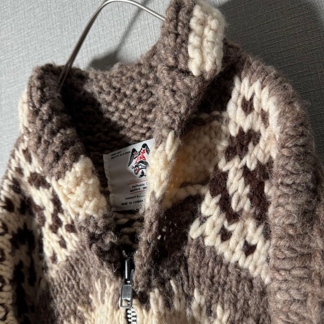 カナダ製★カウチンニット 超肉厚 ノルディック トナカイ ジップアップ XL以上