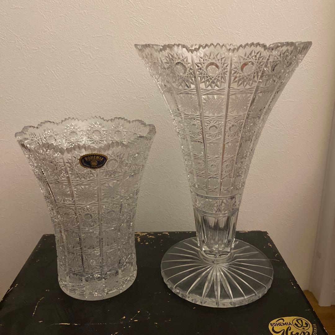 【美品】BOHEMIA ボヘミアクリスタルガラス花瓶　フラワーベース